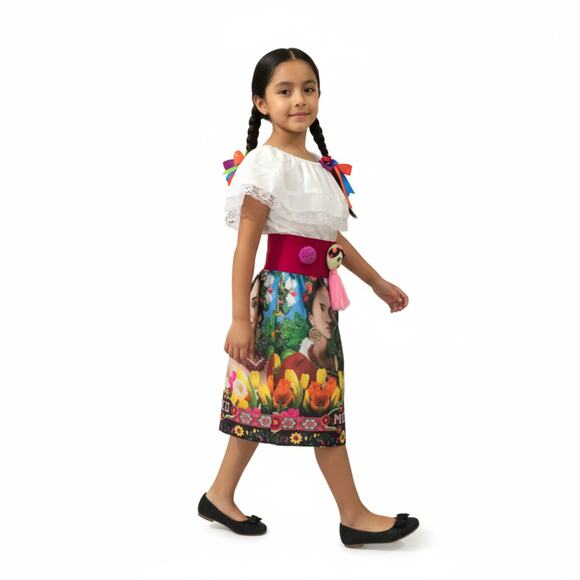 Traditional Mexican Embroidered Floral Dress Set – Handmade Two-Piece Size 4 - Picture 4 of 9